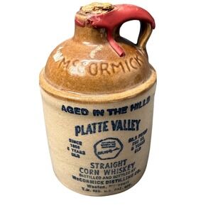 McCormick Platte Valley Straight Corn Whiskey Vintage Stoneware Jug Decanter